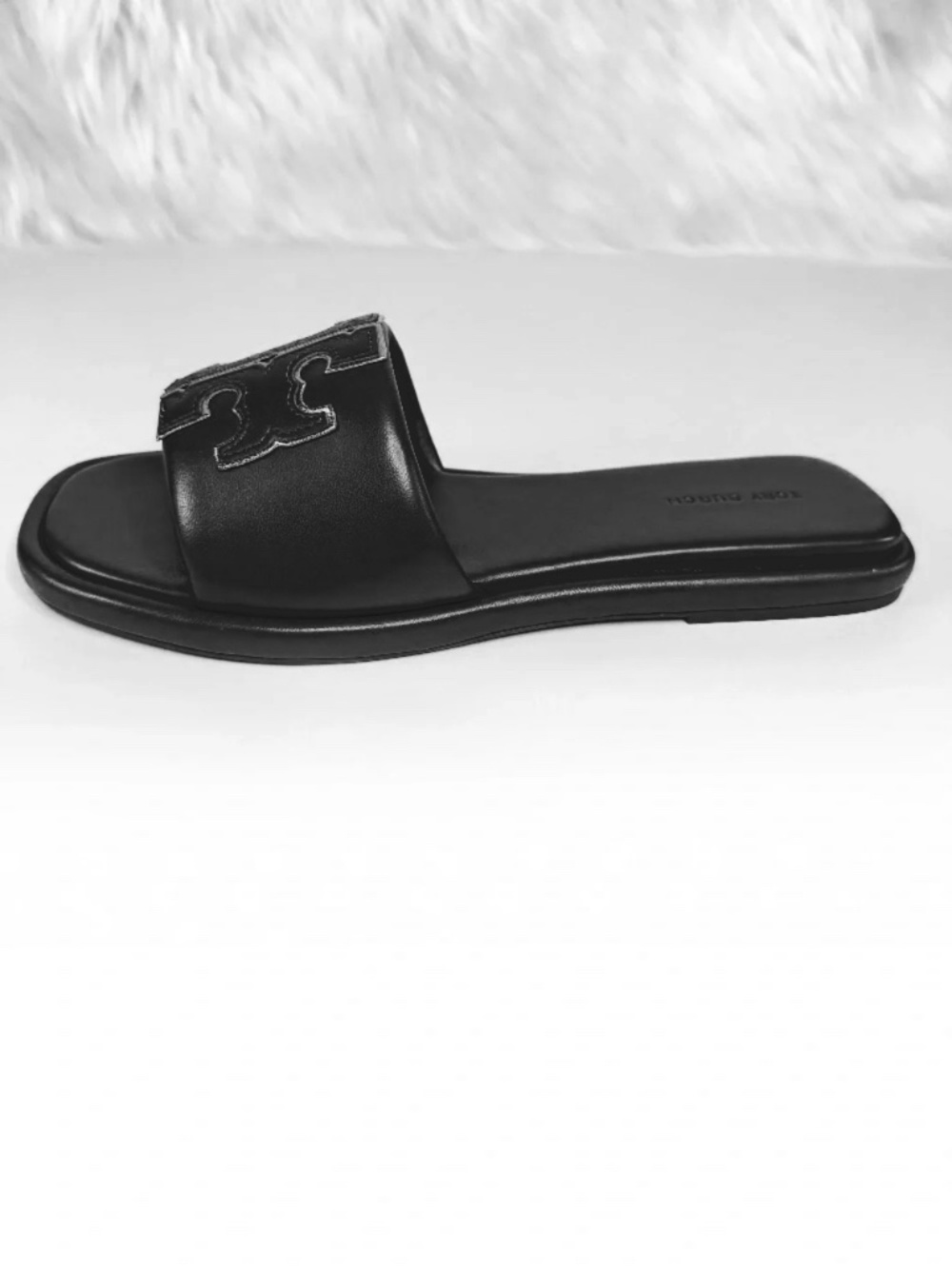 Tory Burch Double T Sport Slide Leather Sandals - Black - Picture 3 of 8